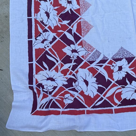 Vintage Tablecloth Tropical Flowers Purple Pink Farmhouse Square - Picture 2 of 8